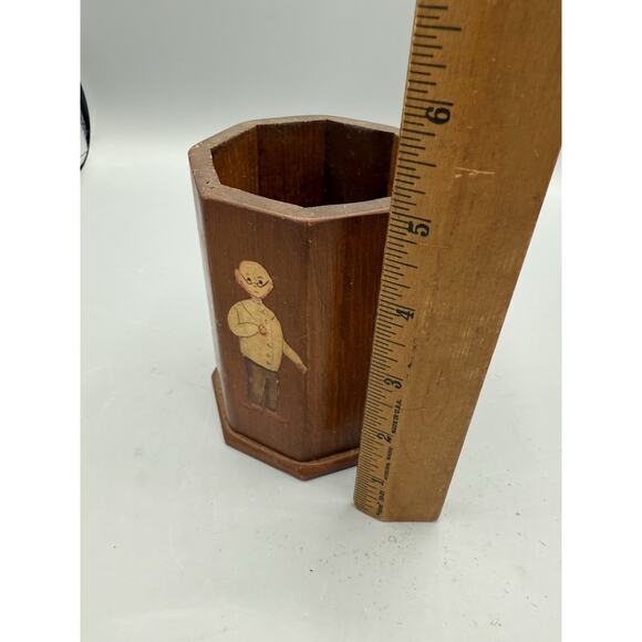 “Vintage Wooden Octagon Pencil Holder Desk Organizer – Hand Painted Folk Art - Picture 7 of 8